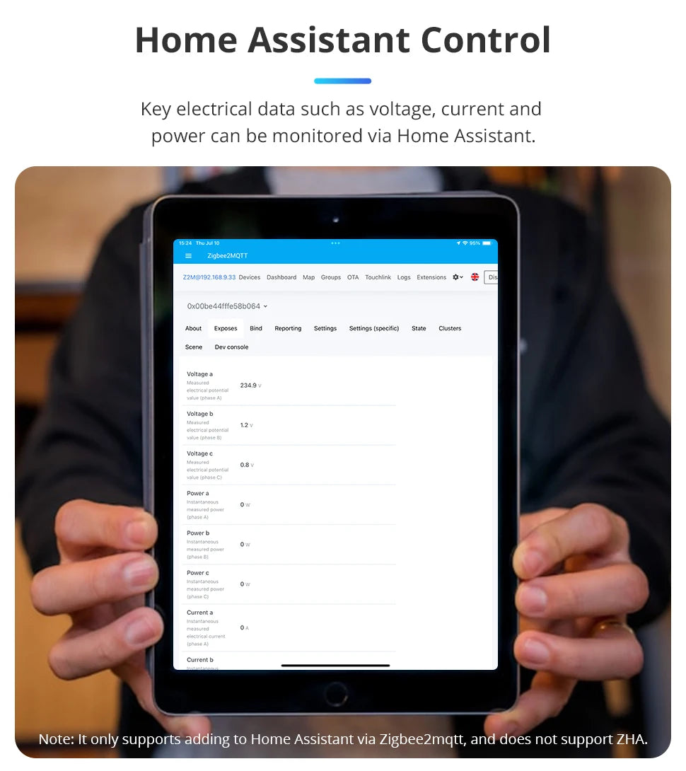Zigbee Bidirektionaler Energiezähler 3-Phasen 4-Draht Leistungsmonitor 63A Kompatibel mit Tuya Zigbee2MQTT Home Assistant 208V 415V
