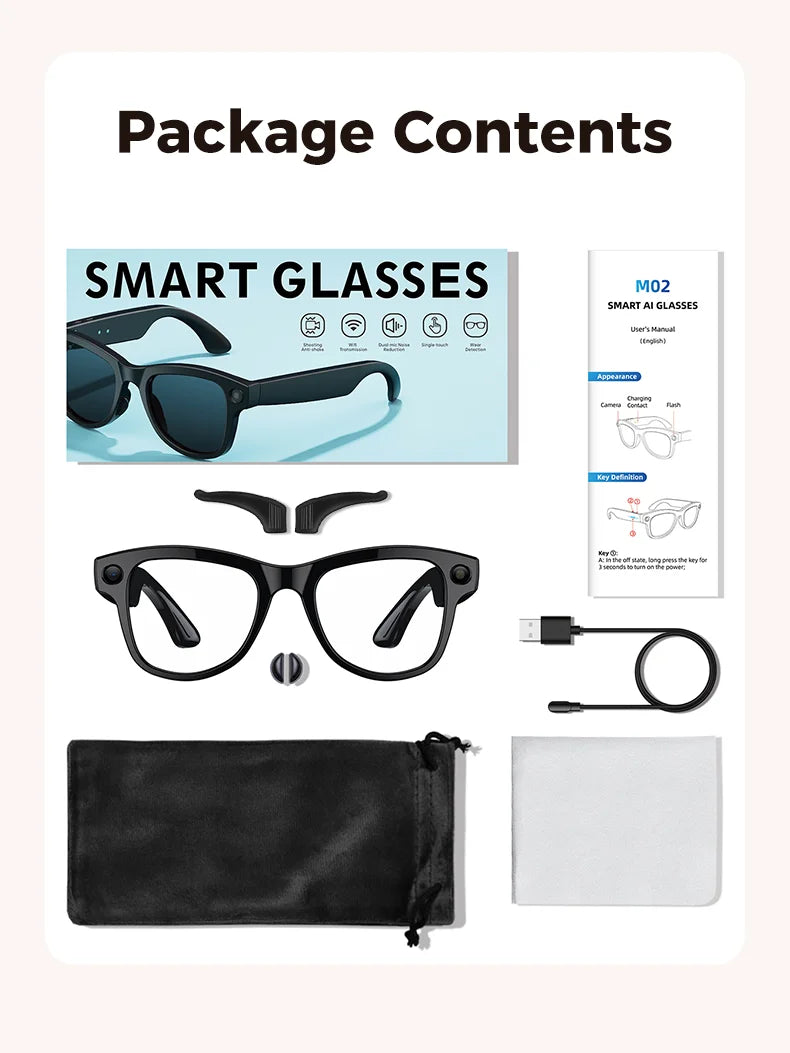 2026 Intelligente KI-Brille 1080P HD-Kamera ChatGPT 3600mAh Ladecase Powerbank 32GB Übersetzung Musik Video Sonnenbrille Vlog KI
