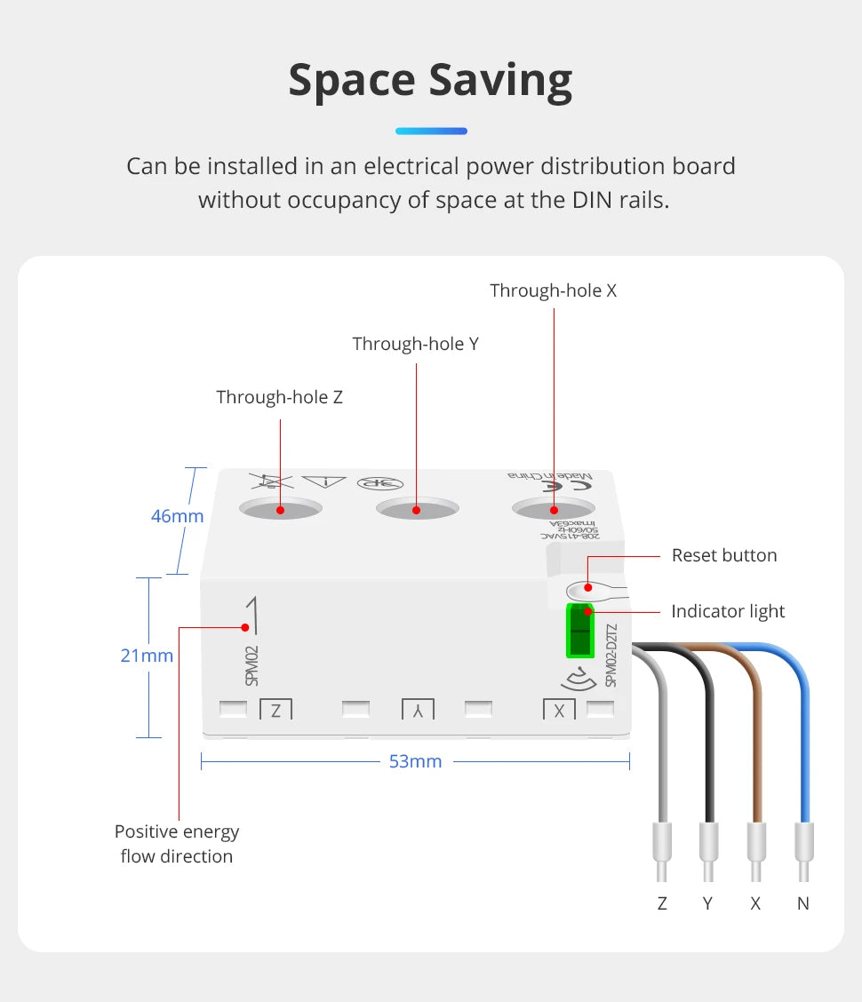 Zigbee Bidirektionaler Energiezähler 3-Phasen 4-Draht Leistungsmonitor 63A Kompatibel mit Tuya Zigbee2MQTT Home Assistant 208V 415V