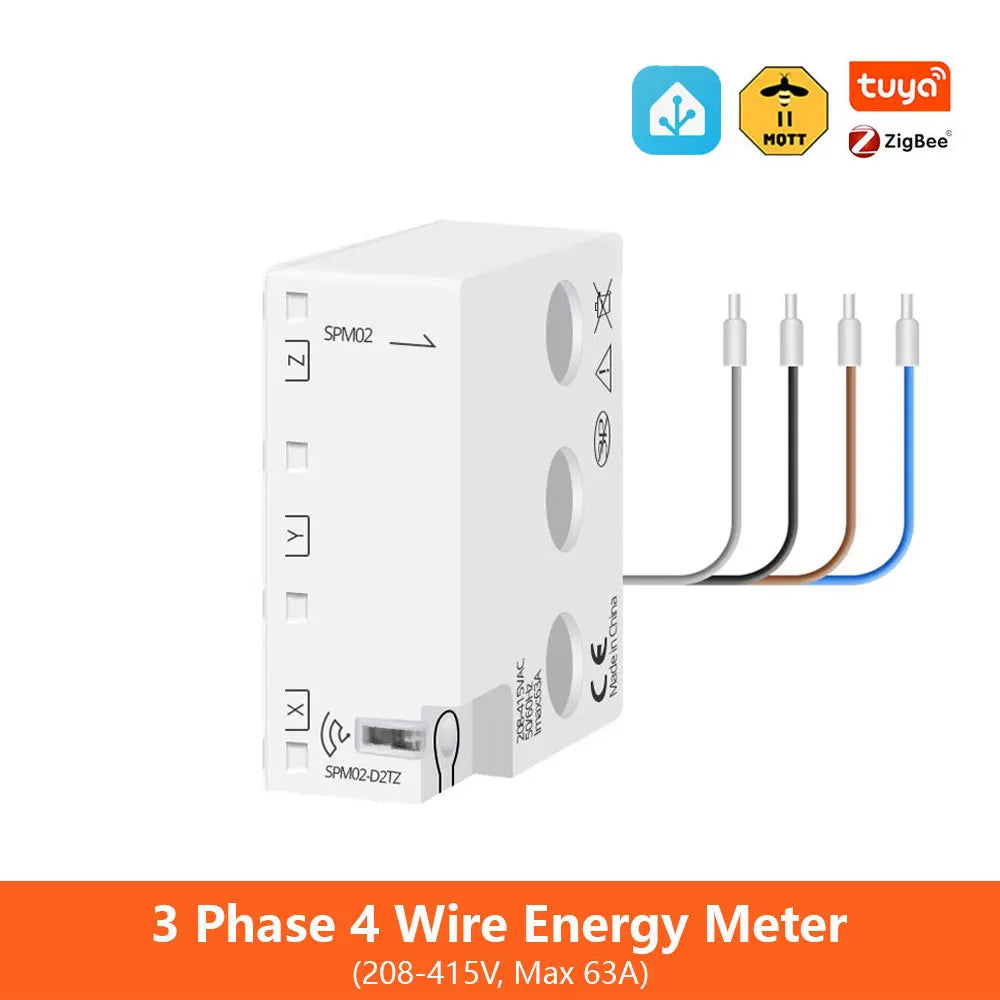 Zigbee Bidirektionaler Energiezähler 3-Phasen 4-Draht Leistungsmonitor 63A Kompatibel mit Tuya Zigbee2MQTT Home Assistant 208V 415V