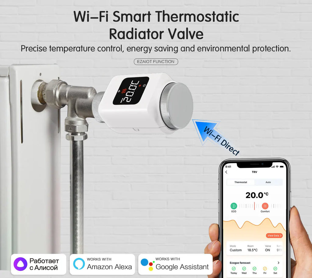 Tuya Smart WiFi Thermostatventil TRV Programmierbare APP Fernbedienung Temperaturregler Heizung mit Alexa Google Home