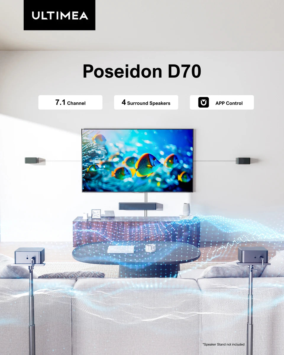 ULTIMEA 7.1 Surround Soundbar, 3D Virtuelles Surround-Sound-System mit Subwoofer, 2 Rücklautsprechern, Heimkino-TV-Lautsprecher, Schwarz