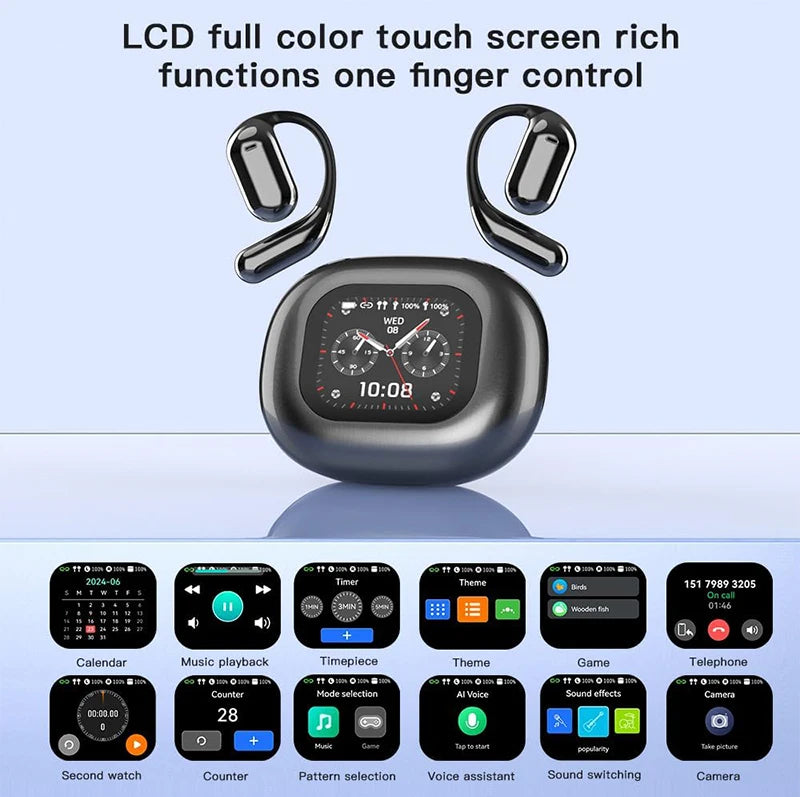 UYUXIO AI Translating Kopfhörer OWS Echtzeit-Übersetzung Ohrhörer mit 144 Sprachen Ohrhörer mit LCD-Touchscreen-Kopfhörer
