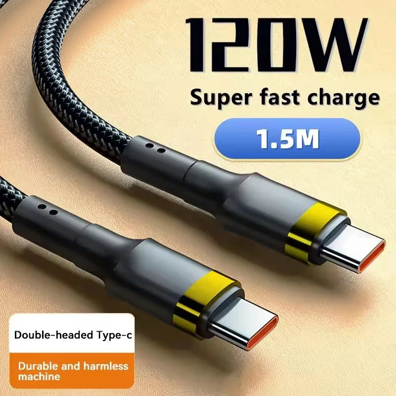 120W Schnellladekabel PD Schnellladung Hochwertiges USB-C-auf-USB-Typ-C-Kabel für iPhone Xiaomi 17 Plus Pro Max Samsung S24