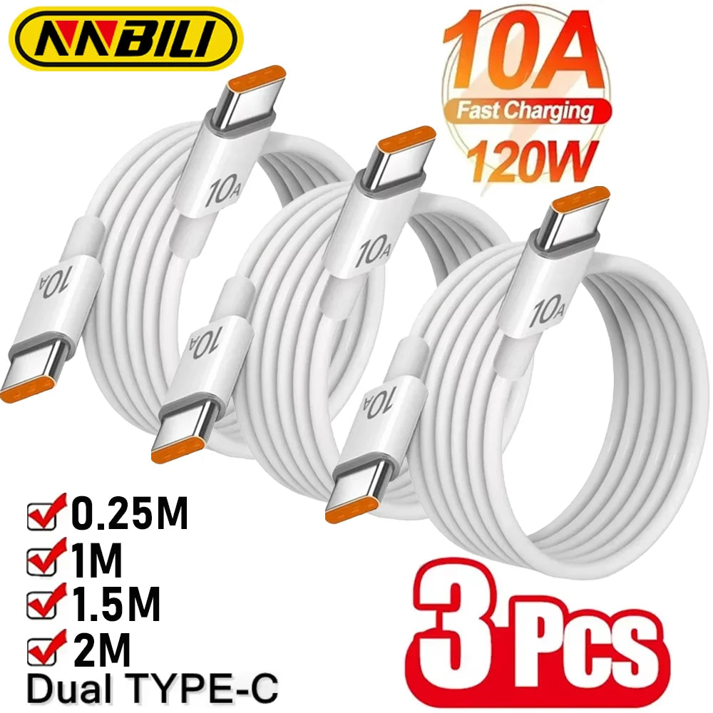 NNBILI 1/3 Stück Universelles 120W 10A Schnellladegerät PD Dual Type-C Ladekabel Datenkabel für iPhone 16 17 Samsung HUAWEI